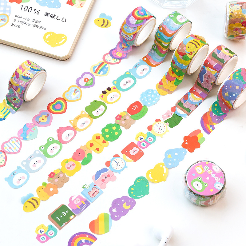 Washi Tape Rolls - เทปคอลลาจลายการ์ตูนสุดน่ารัก 1 ม้วน, เทปวาชิลายการ์ตูนน่ารัก, เทปตกแต่ง DIY