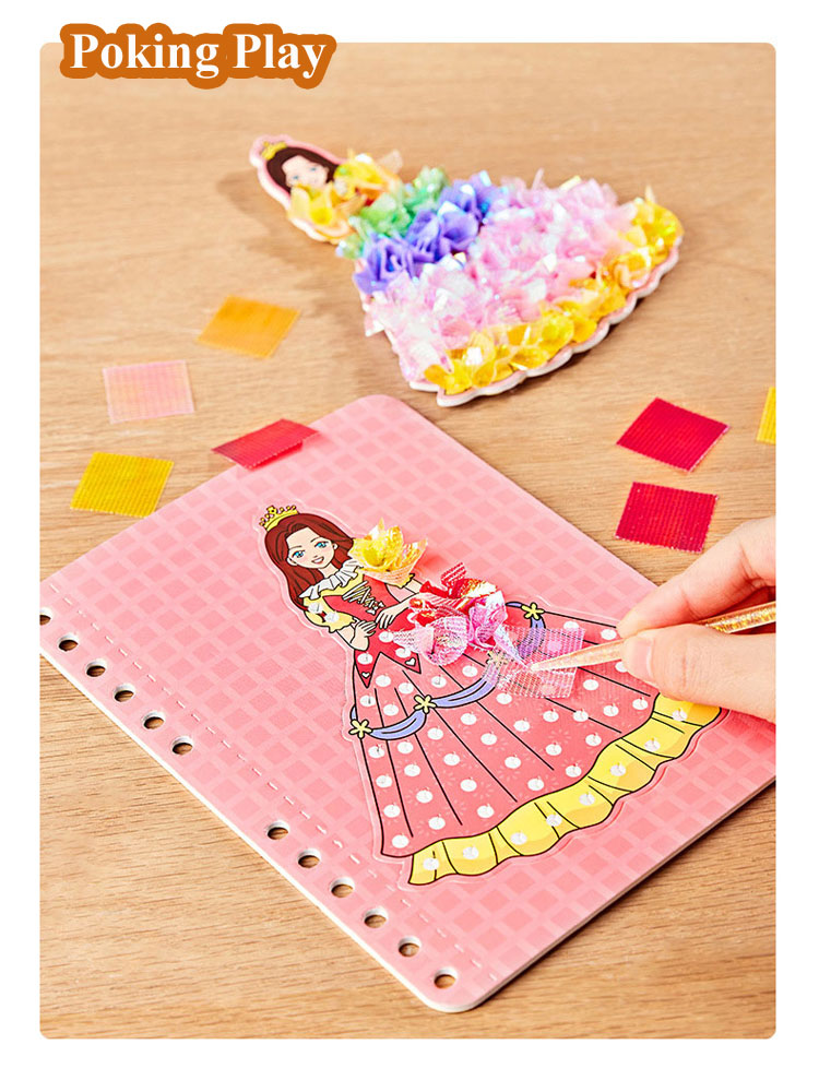 Art Craft 6 Year Old - DIY ภาพวาดสติกเกอร์หัตถกรรมของเล่นเด็กสาวศิลปะ Poking เจ้าหญิง Handmade การศึกษา