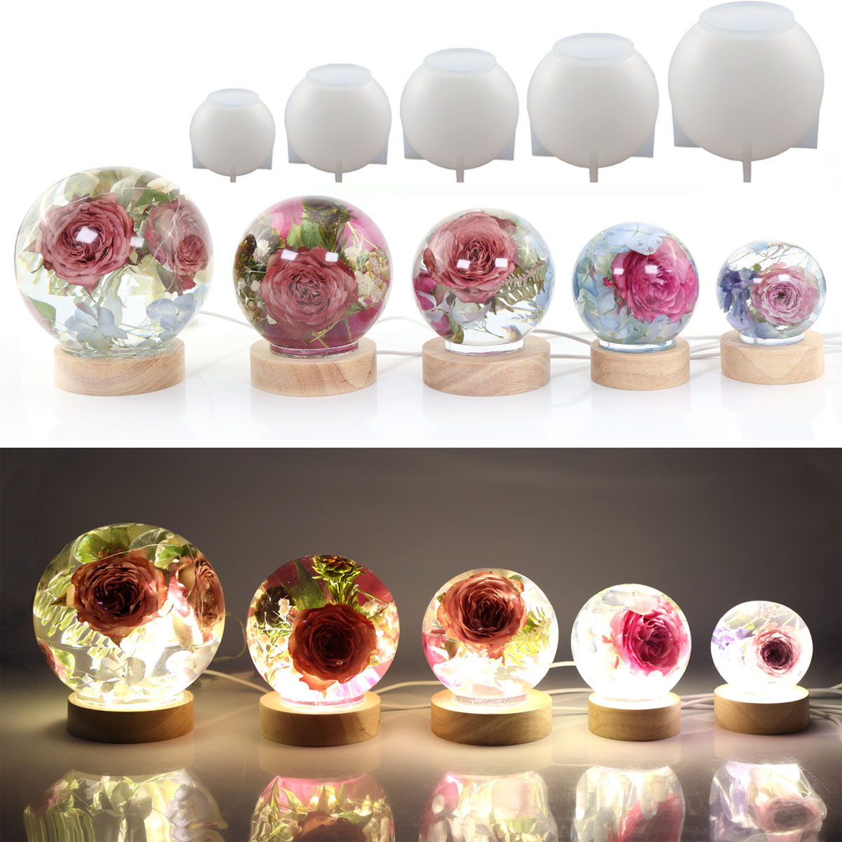 Resin Casting Mold - 65-120 มม.Sphere Ball แม่พิมพ์ซิลิโคนสําหรับแห้งดอกไม้ Sphere Ball