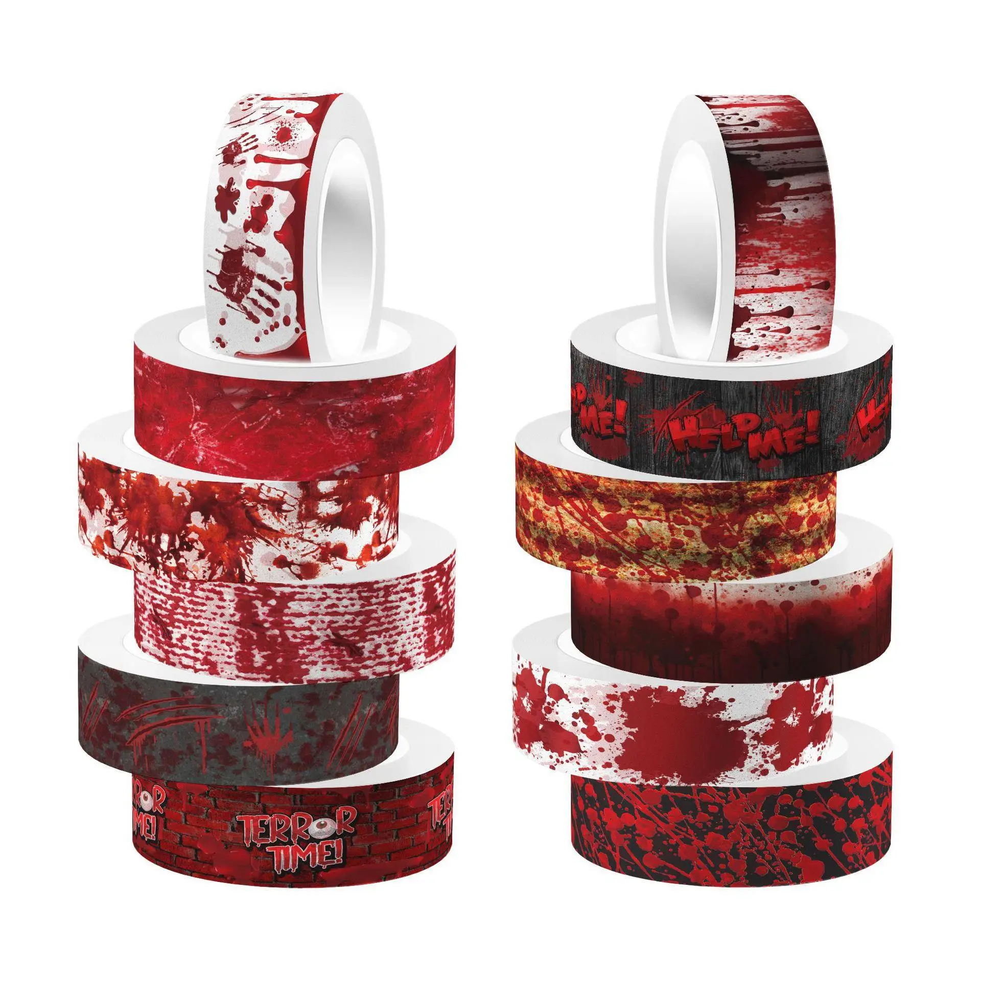Washi Tape Rolls - สติกเกอร์ม้วนลายเลือดมือสำหรับฮาโลวีน และเทปกาวใสสำหรับงาน DIY ทำสมุดบันทึก วัสดุเทปกาววาชิ