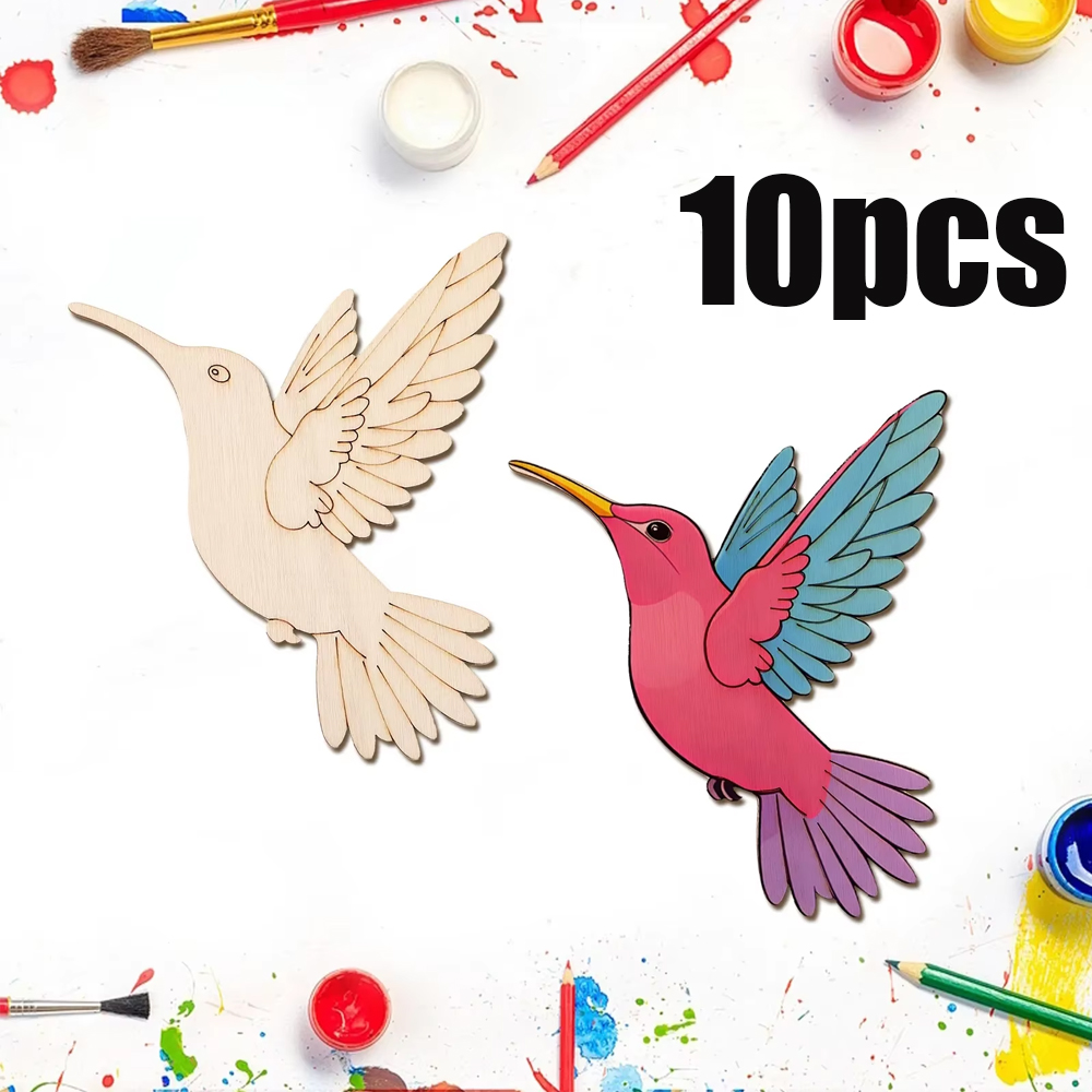 Art Crafts - ชุดงานฝีมือไม้รูปสัตว์และนก 10 ชิ้น แบบยังไม่เสร็จสมบูรณ์ สำหรับทำของตกแต่งแขวนผนัง งานศิลปะ