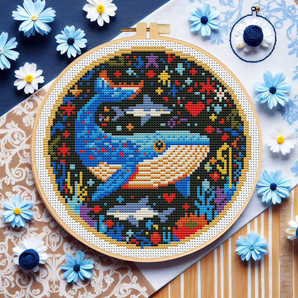 Art Craft And Cloth - DIY ปักครอสติปลาวาฬเย็บปักถักร้อยสัตว์ Hoop ระดับเข็มศิลปะหัตถกรรมชุดอุปกรณ์เย็บผ้าเดสก์ท็อปตกแต่งของขวัญ