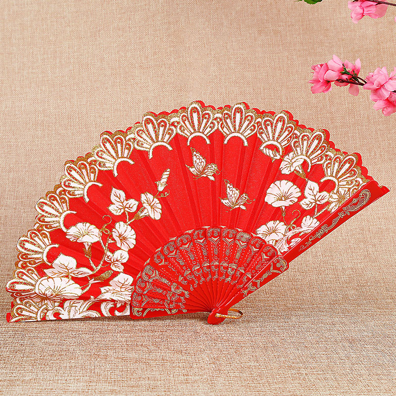 Art Craft And Cloth - พัดพัดลมแบบพับได้สไตล์จีนย้อนยุคสำหรับงานแต่งงานงานฝีมือของขวัญเต้นรำผู้หญิงพัดมือพิมพ์ลายผีเสื้อด้วยมือ
