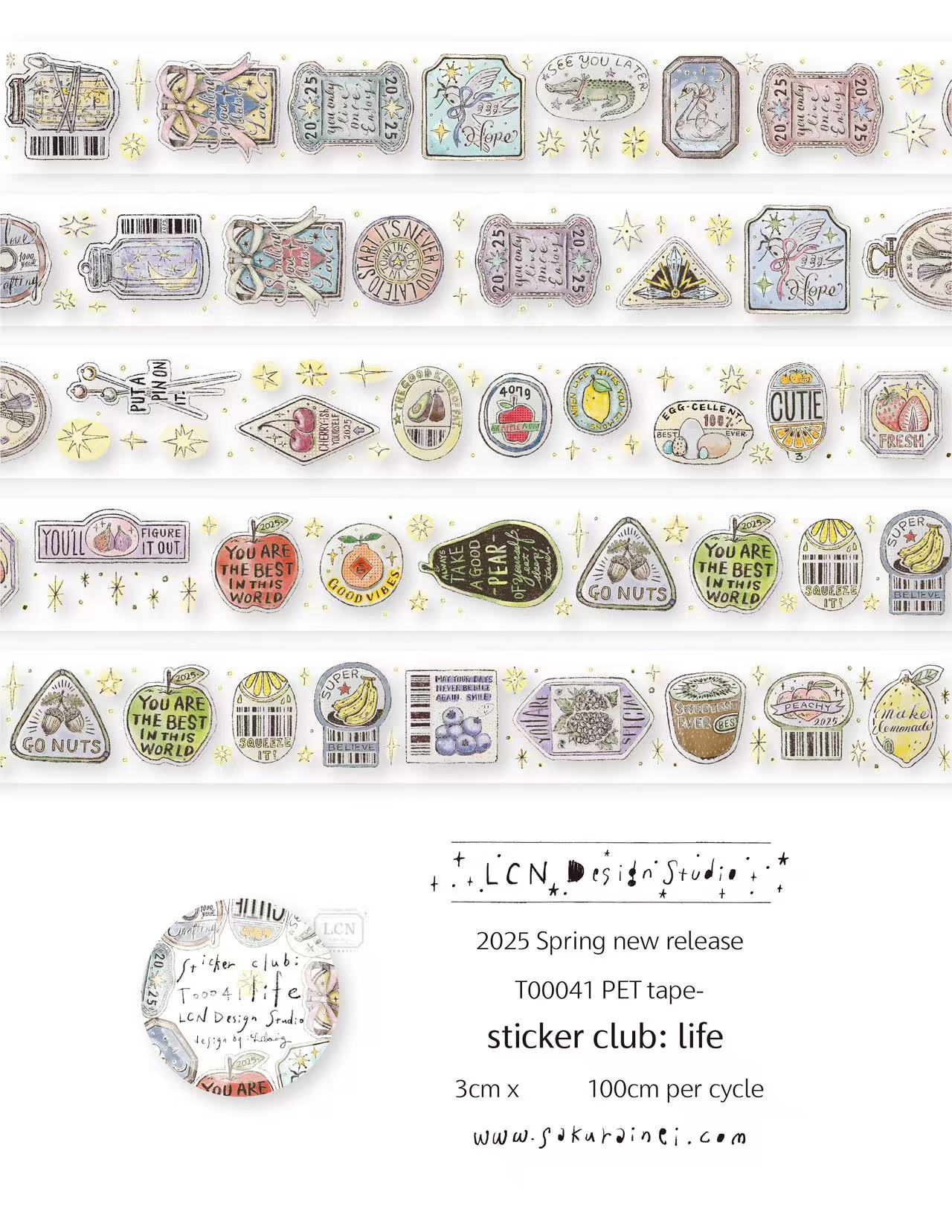 Washi Tape Rolls - 1 ห่วง LCN สติกเกอร์วินเทจ Club Joy