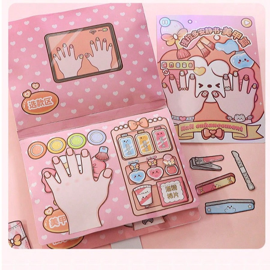 Art Craft 6 Year Old - หนังสือสติกเกอร์ทำเล็บ DIY สีชมพูสำหรับเด็ก ชุดทำเล็บจำลอง ของเล่นเสริมสร้างพัฒนาการ งานฝีมือยังไม่เสร็จสมบูรณ์
