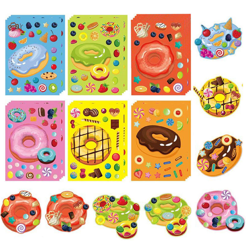 Art Craft 6 Year Old - สติกเกอร์โดนัททำหน้าตัวละครสำหรับเด็ก สร้างสรรค์สติกเกอร์ขนมหวานของคุณเอง ผสมผสานขนมหวาน ผลไม้ งานศิลปะ DIY