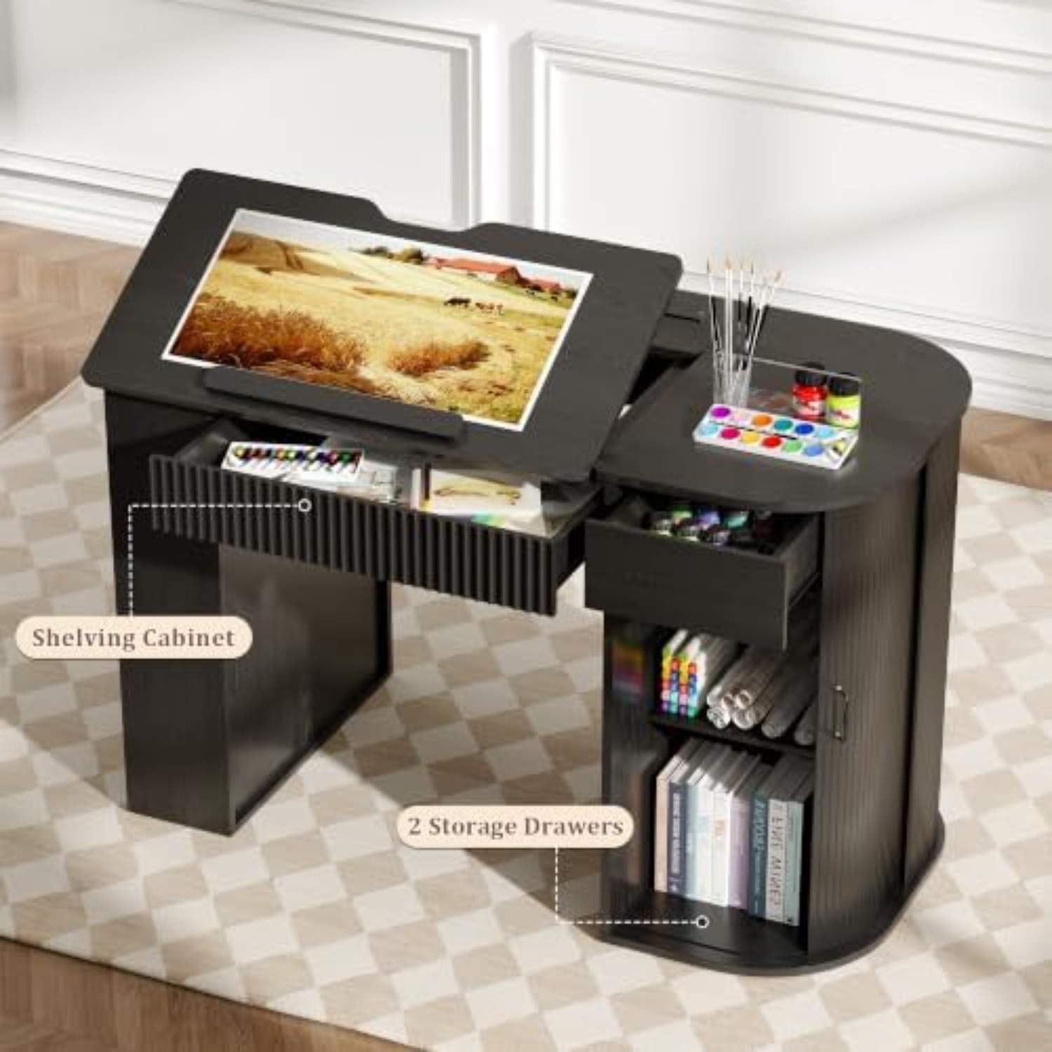 โต๊ะเขียนแบบพร้อมตู้เก็บของและ - Art Crafts บทวิจารณ์และราคา